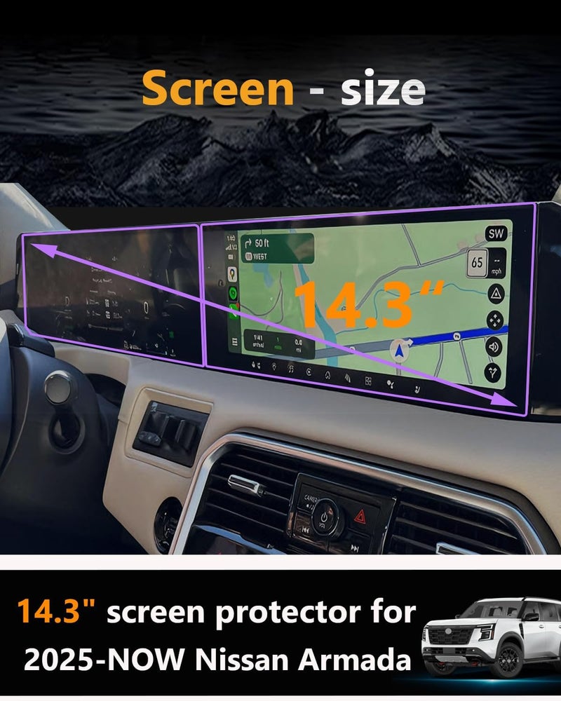 VIAROOM 2 Pack Screen Protector For Nissan Armada 2025 2026, Tempered Glass GPS Navigation Protective Film Touch Sensitive for Car Accessories - 14.3 inch - Image 2